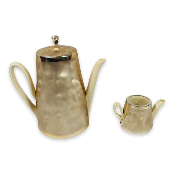 Vintage WMF Ikora MCM Brushed Metal Coated Ceramic Coffee Pot Creamer Silver - Picture 1 of 12